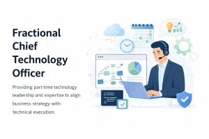Fractional Chief Technology Officer illustration showing part-time technology leadership aligning business strategy and technical execution