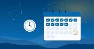 Illustration of a 30-day calendar with completed days checked off and a stopwatch, over Blue Ridge mountain ridges, representing a plan to start using AI